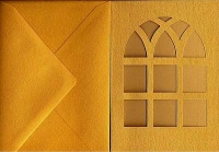 Passepartoutkarte mit Kirchenfensterausschnitt - Umschlag - Einlegeblatt - gold