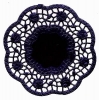 Barockdeckchen mit Rosenrand - glnzend - dunkelblau